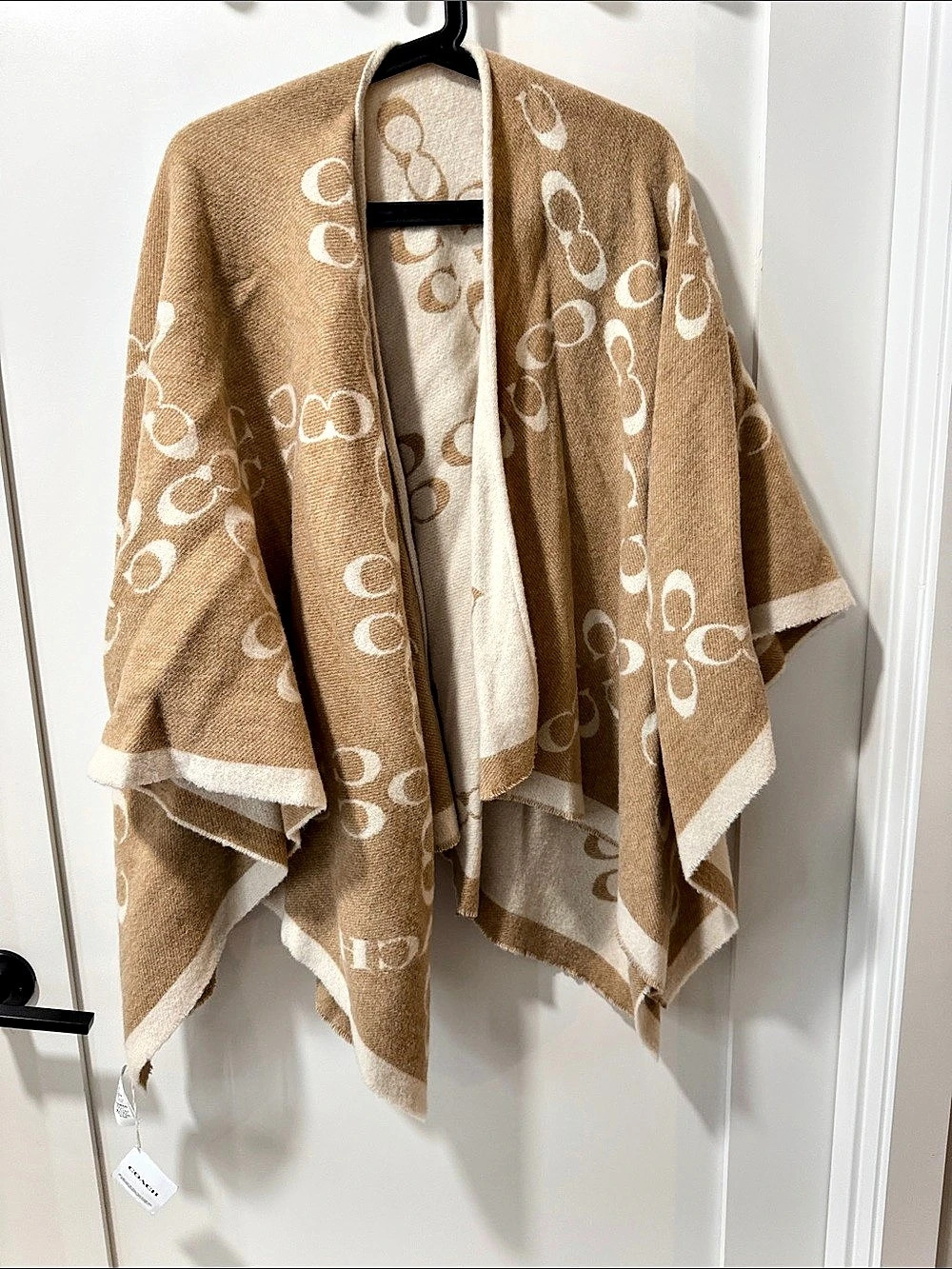 Coach Signature Jacquard Wrap Wool Wrap in Brown & Cream NWT